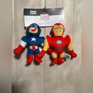 ZIPPY PAWS MARVEL Plush 2Pack Squeak Plush IRON MAN, CAPT. AMERICA Puppy/Dog 7”